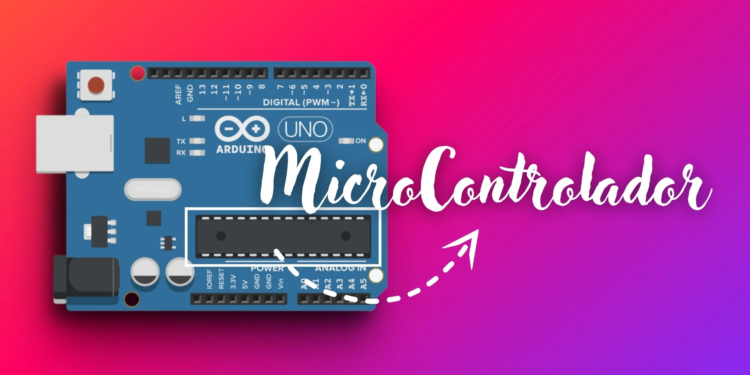 Imagen de la palaca de Arduino UNO. Señalando la parte donde se encuentra el MicroCrontrolador