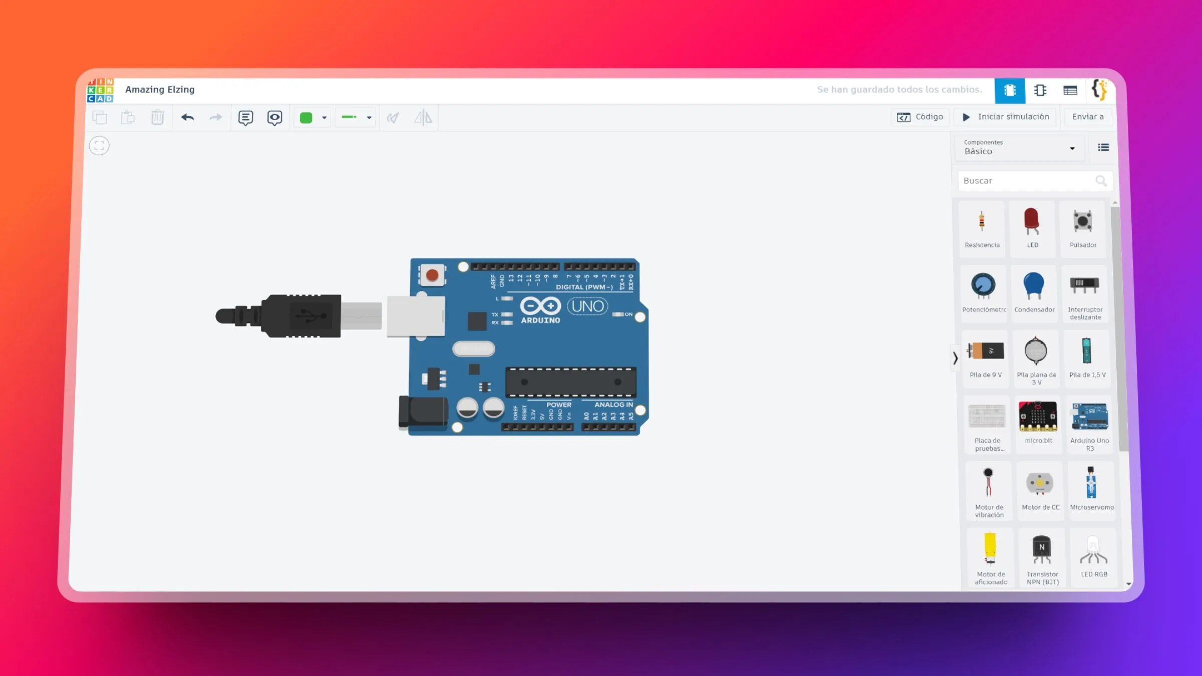 Captura de pantalla de la interfaz de Tinkercad al entrar en la opción de 'Crear Circuito', donde los usuarios pueden comenzar a diseñar y simular circuitos electrónicos en la plataforma de diseño 3D.
