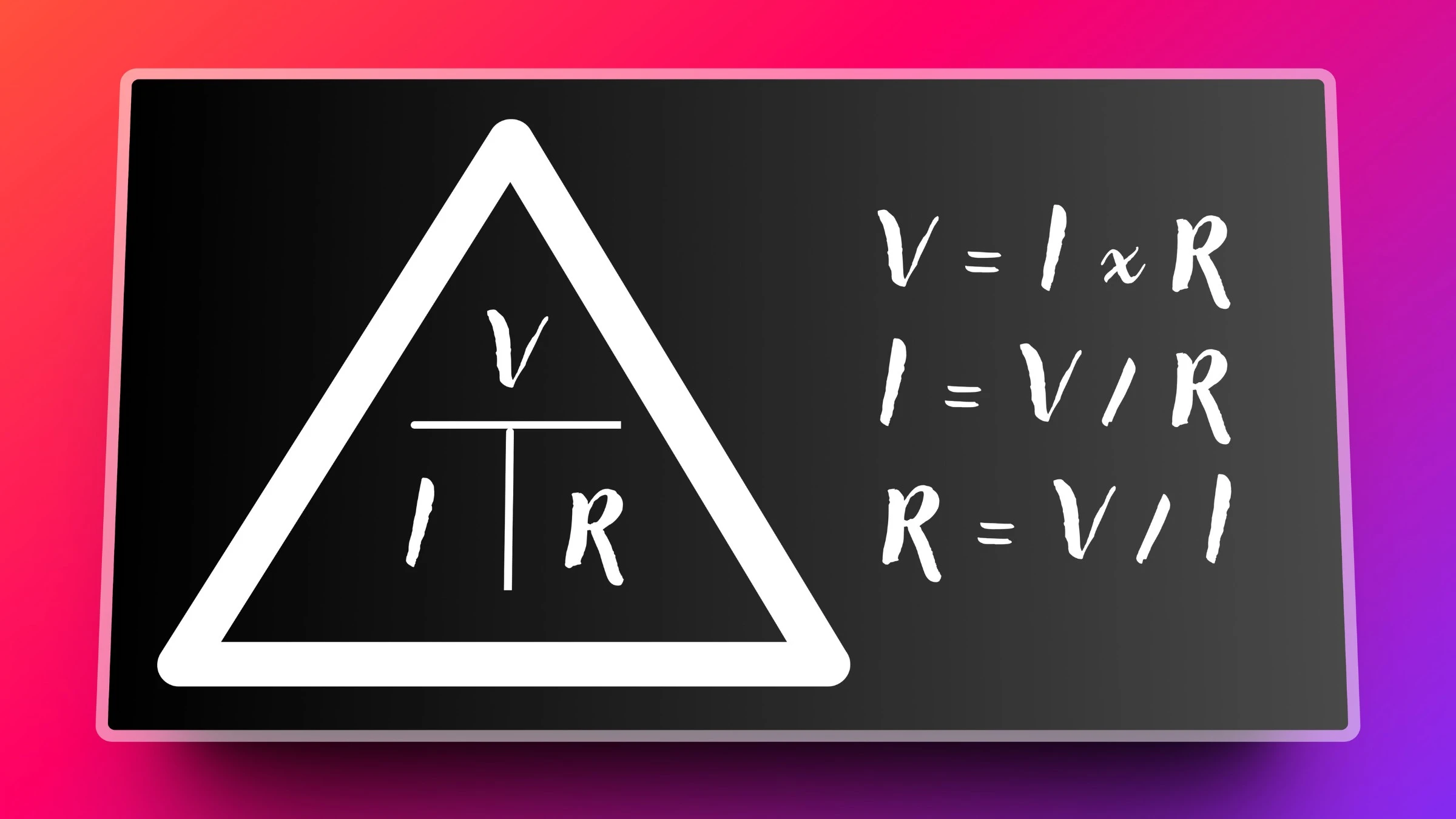 Diagrama de la pirámide de la Ley de Ohm, detallando las tres fórmulas.